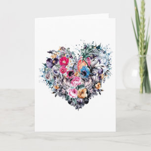Valentine's day skull with hearts holiday card