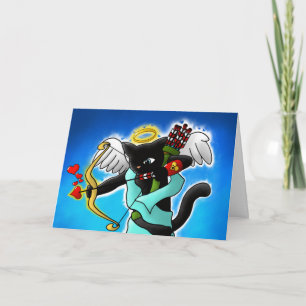 Valentine's Day Smokey Grey Cupid Cat Holiday Card