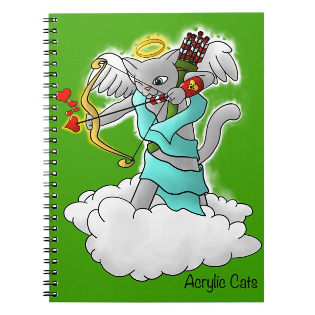 Valentine's Day Smokey Grey Cupid Cat Spiral Notebook (Front)