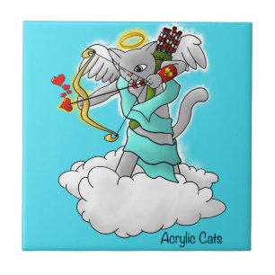 Valentine's Day Smokey Grey Cupid Cat Tile