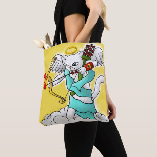 Valentine's Day Snow White Cupid Cat Tote Bag