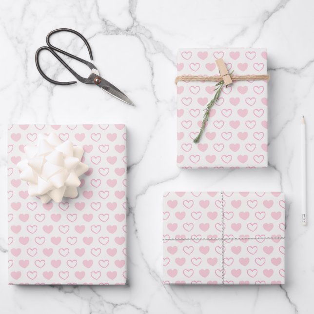 Valentine's Day Soft Pink White Hearts Baby Shower Wrapping Paper Sheet (Front)