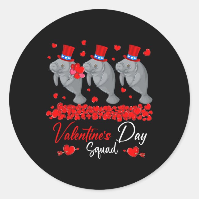 Valentine's Day Squad Three Cute Manatees Zoo Anim Classic Round Sticker (Front)
