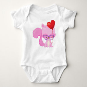 Valentine's Day Squirrel, Pink Squirrel, Glasses Baby Bodysuit