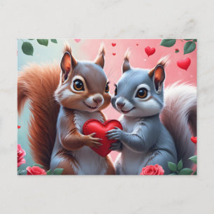 Valentine's Day Squirrels with Heart  Holiday Postcard