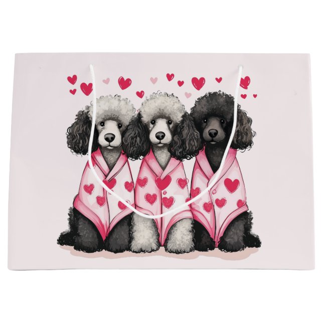 Valentines Day Standard Poodle Dogs Large Gift Bag (Front)