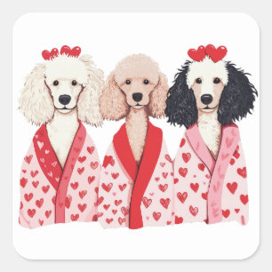 Valentines Day Standard Poodle Dogs Square Sticker
