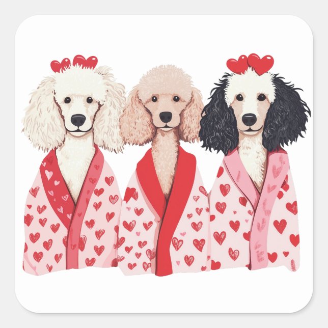 Valentines Day Standard Poodle Dogs Square Sticker (Front)
