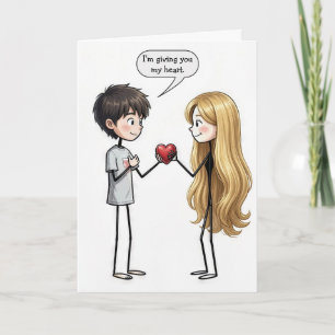 Valentine's Day Stick Figure Boy Card