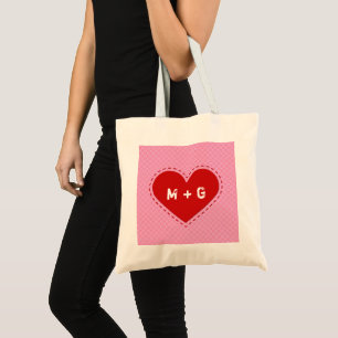 Valentine's Day Stitched Heart Initials/Text Tote Bag