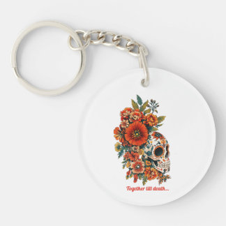 Valentine's Day Sugar Skulls Design Key Ring