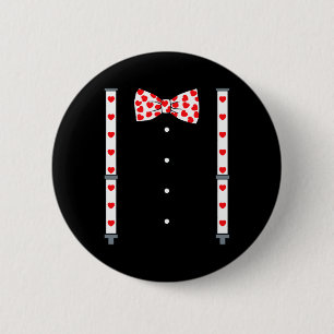 Valentines Day Suspenders And Hearts Bow Tie Boys  6 Cm Round Badge