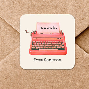 Valentine's Day SWAK Cute Retro Red Typewriter  Square Sticker