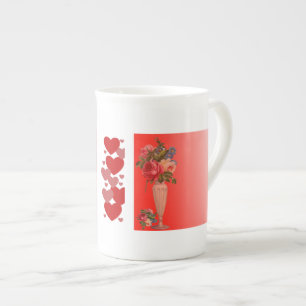 Valentines Day Sweeping Heart Romantic Roses Vase Bone China Mug