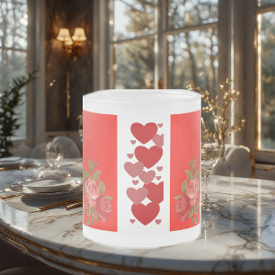 Valentines Day Sweeping Hearts Romantic Roses  Frosted Glass Coffee Mug