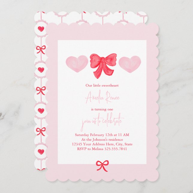 Valentine's Day Sweetheart First Birthday Invitation (Front/Back)