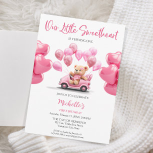 Valentine's Day Sweetheart Pink Heart Teddy Bear Invitation