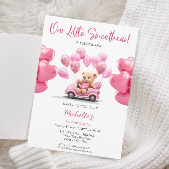 Valentine's Day  Sweetheart Pink Heart Teddy Bear Invitation (Creator Uploaded)
