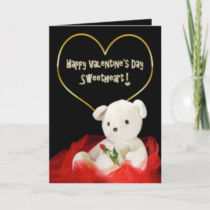 Valentine's Day - SWEETHEART- Teddy Bear/Red Rose Holiday Card