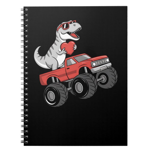Valentine's Day T Rex Dinosaur Riding Monster Truc Notebook (Front)