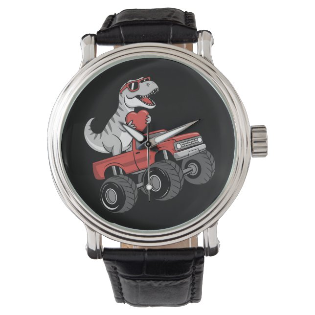 Valentine's Day T Rex Dinosaur Riding Monster Truc Watch (Front)