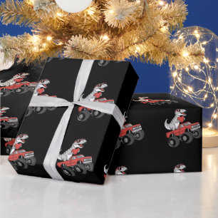 Valentine's Day T Rex Dinosaur Riding Monster Truc Wrapping Paper