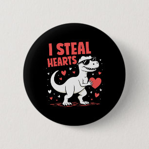 Valentines Day T-rex I Steal Hearts Dinosaur Love 6 Cm Round Badge