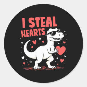Valentines Day T-rex I Steal Hearts Dinosaur Love  Classic Round Sticker