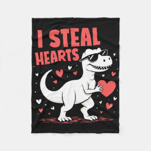 Valentines Day T-rex I Steal Hearts Dinosaur Love Fleece Blanket