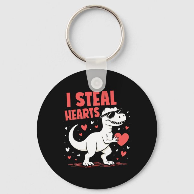 Valentines Day T-rex I Steal Hearts Dinosaur Love  Key Ring (Front)