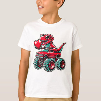 Valentines Day T Rex Riding Monster Truck Funny  T-Shirt