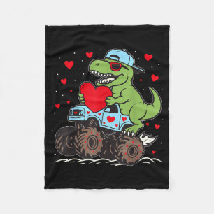Valentines Day T Rex Riding Monster Truck Funny To Fleece Blanket