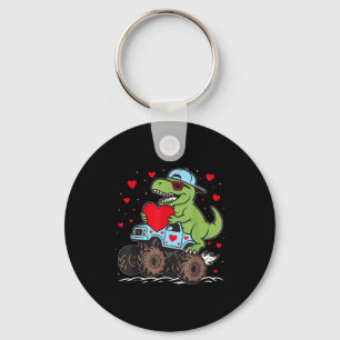 Valentines Day T Rex Riding Monster Truck Funny To Key Ring