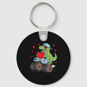 Valentines Day T Rex Riding Monster Truck Funny To Key Ring
