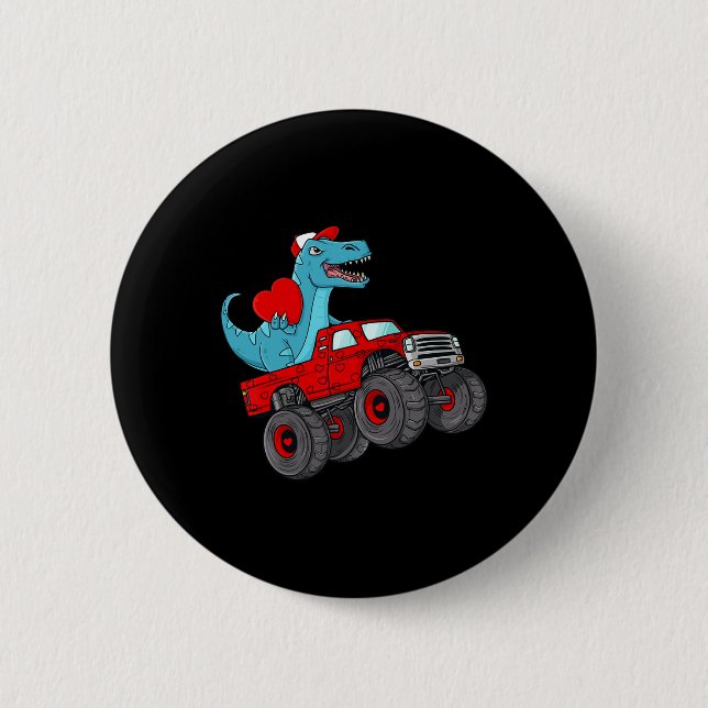 Valentines Day T Rex Riding Monster Truck Toddler  6 Cm Round Badge (Front)