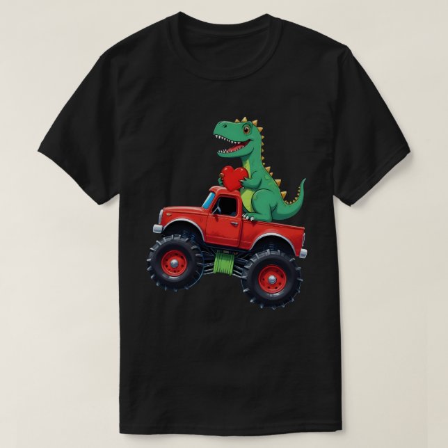 Valentines Day T Rex Riding Monster Truck Toddler T-Shirt (Design Front)
