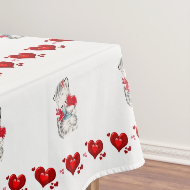Valentine's Day Tablecloth Kitten (In Situ)