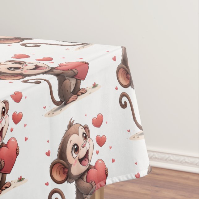 Valentine's Day Tablecloth Monkey Red Hearts  (In Situ)