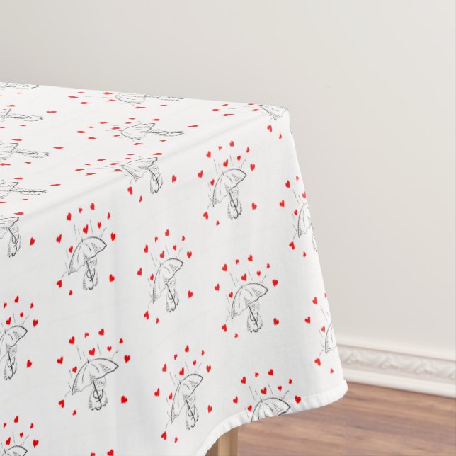 Valentine's Day Tablecloth Umbrella Red Hearts  (In Situ)