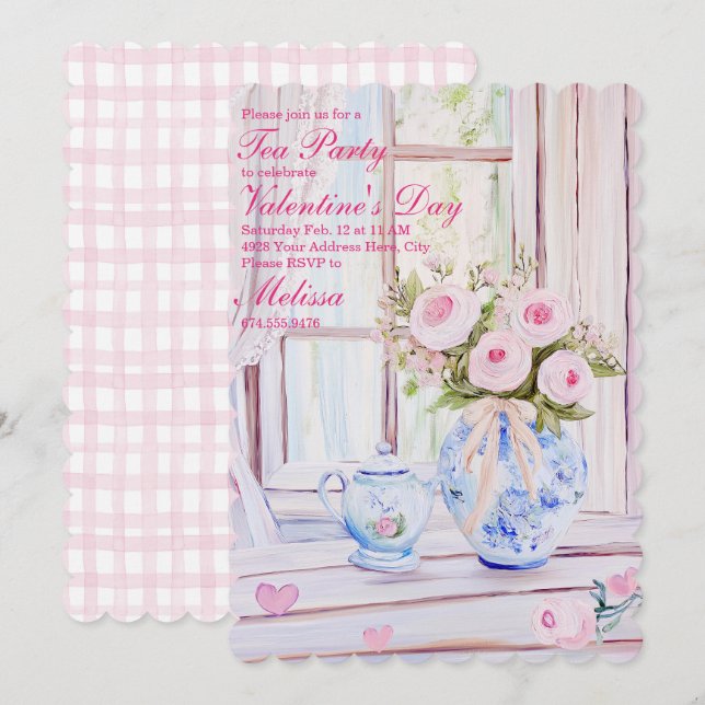 Valentine's Day Tea Party Editable Invitation  (Front/Back)