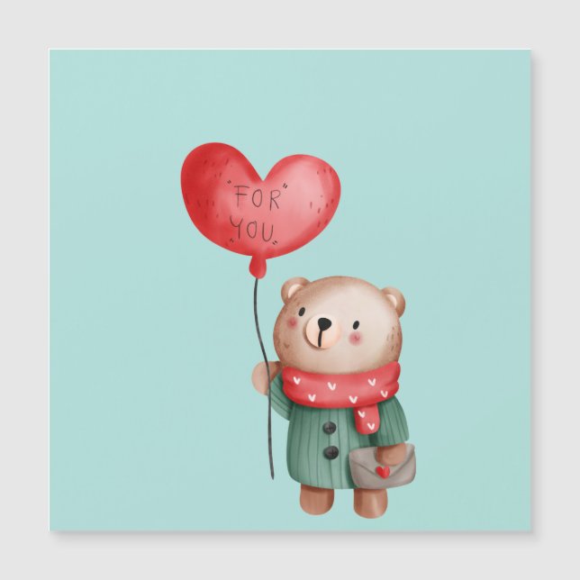 Valentine's Day teddy bear holding love balloon (Front)