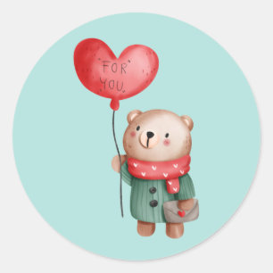 Valentine's Day teddy bear holding love balloon Classic Round Sticker