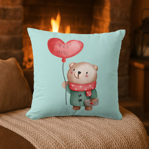Valentine's Day teddy bear holding love balloon  Cushion