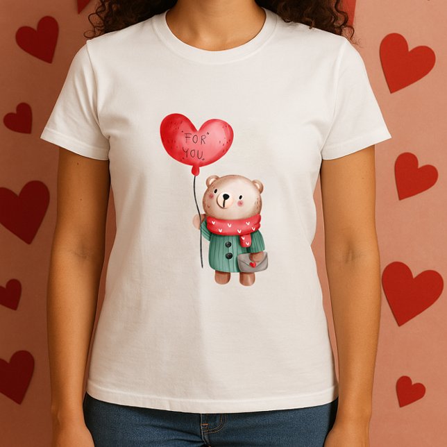Valentine's Day teddy bear holding love balloon T-Shirt (Creator Uploaded)
