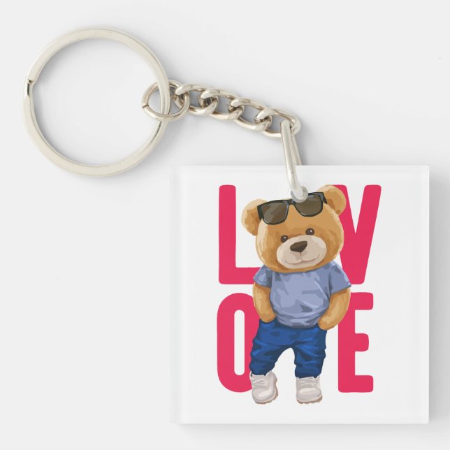 Valentine's Day Teddy Bear Love Design Key Ring (Front)
