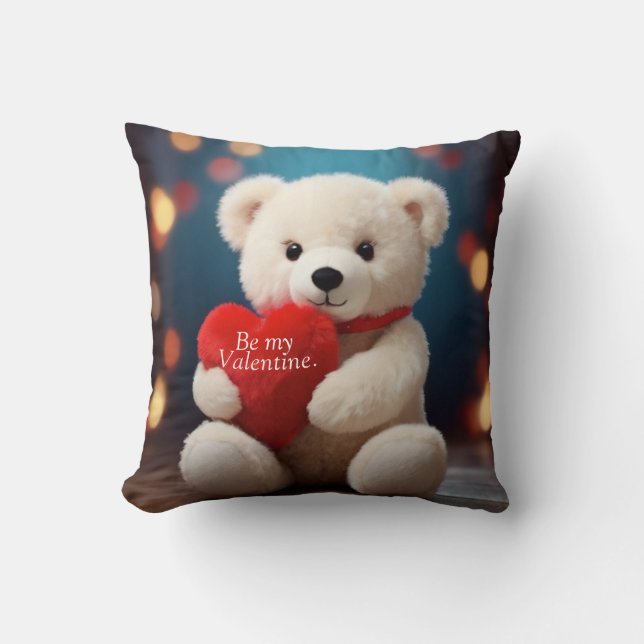 Valentine's Day Teddy Bear Throw Pillow (Blue) (Front)