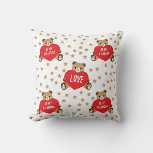 Valentine's Day Teddy Bears with Hearts and Stars Cushion
