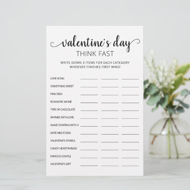Valentine's day Think Fast, Think Quick party game (Standing Front)