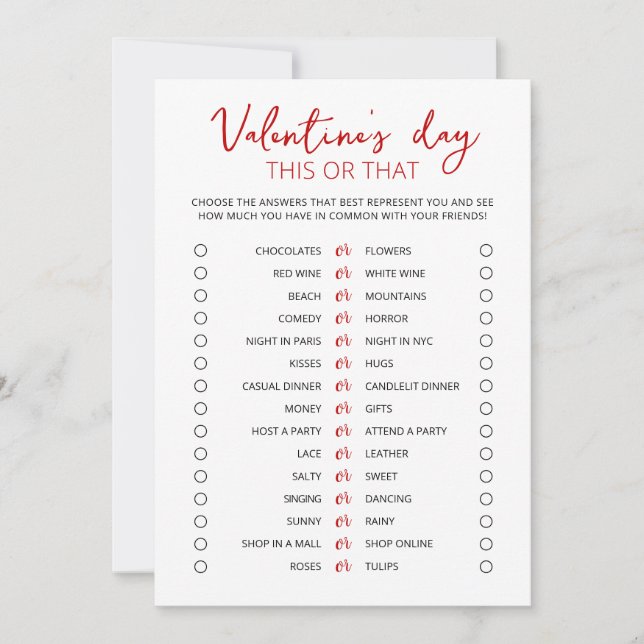 Valentine's day This or that Game Editable Card (Front)