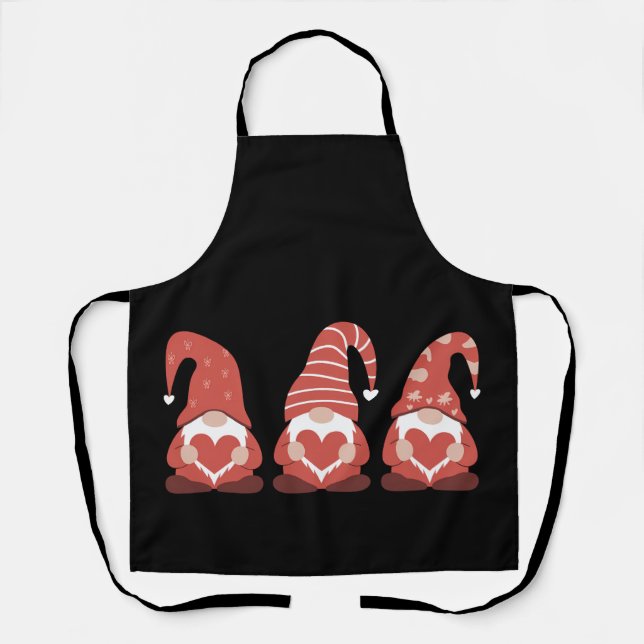 Valentine's Day Three Cute Gnomes Holding Heart Apron (Front)